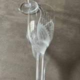 Set of two champagne glasses, crystal, Lalique France, angel model.