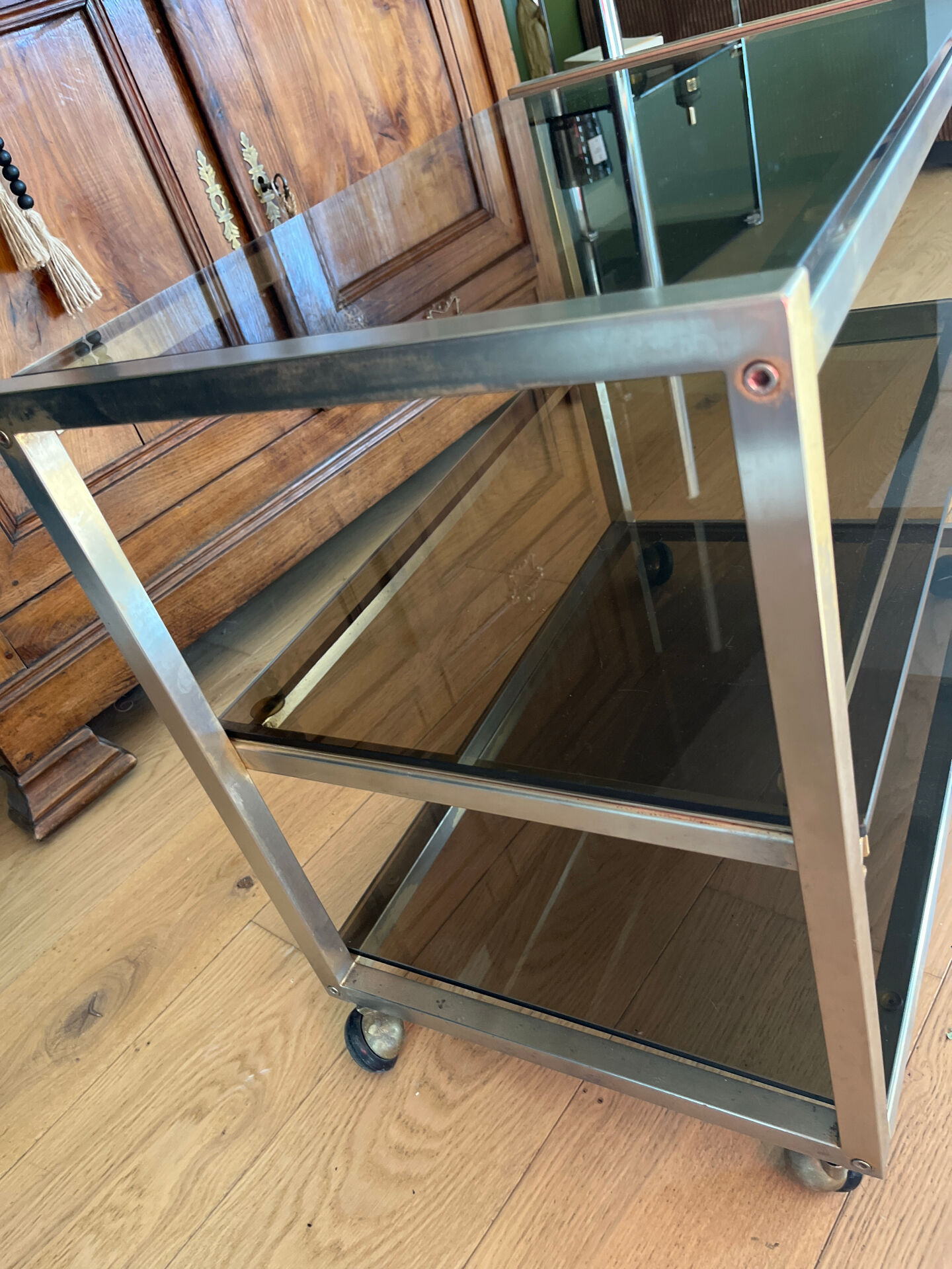 Brass and smoked glass table