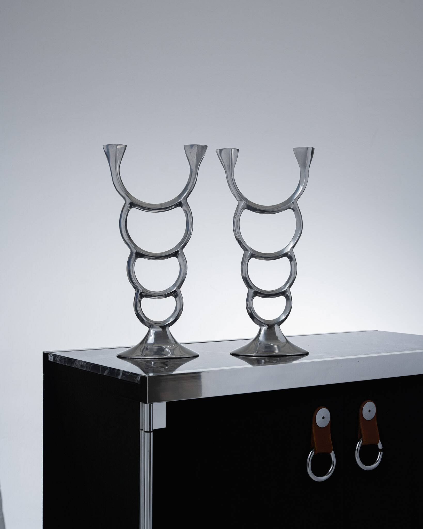 Sculptural metal candle holder, 1970s