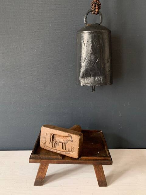 Old carved wooden butter stamp, cow, 19th century