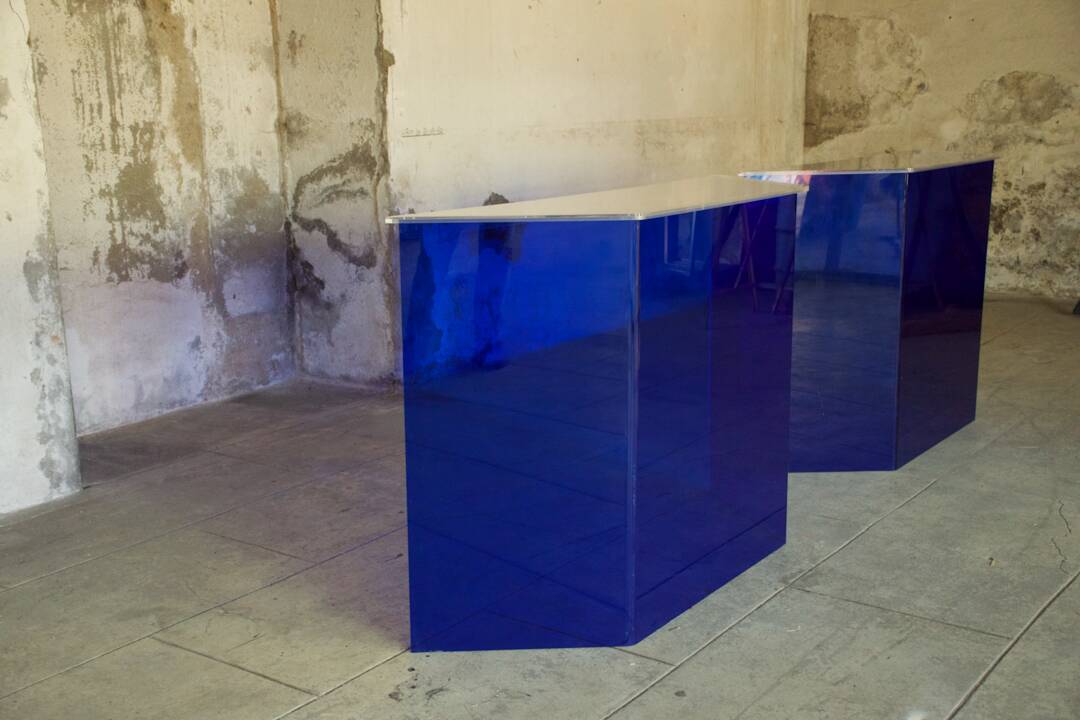 Two vintage Klein blue consoles 1988