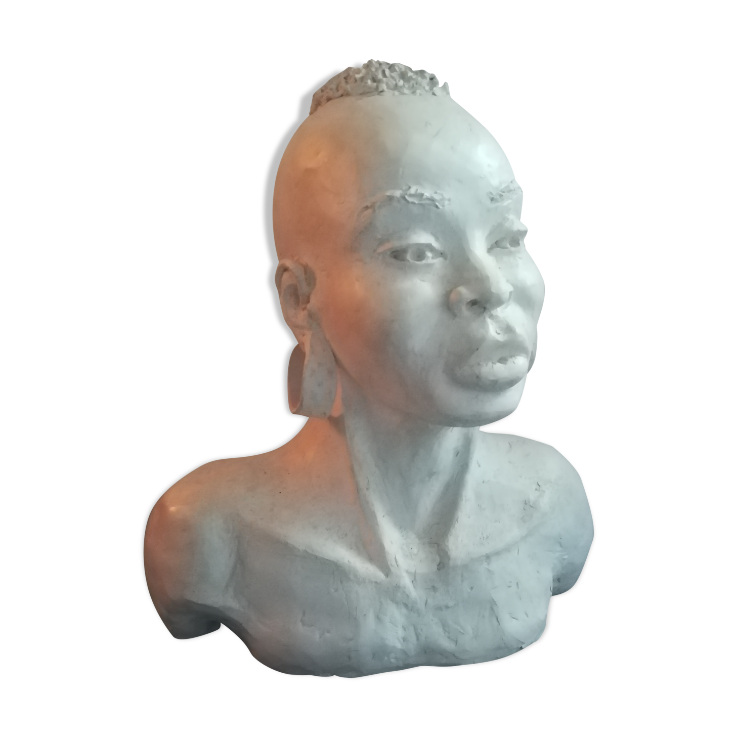 Bust of young African woman plaster patinated.