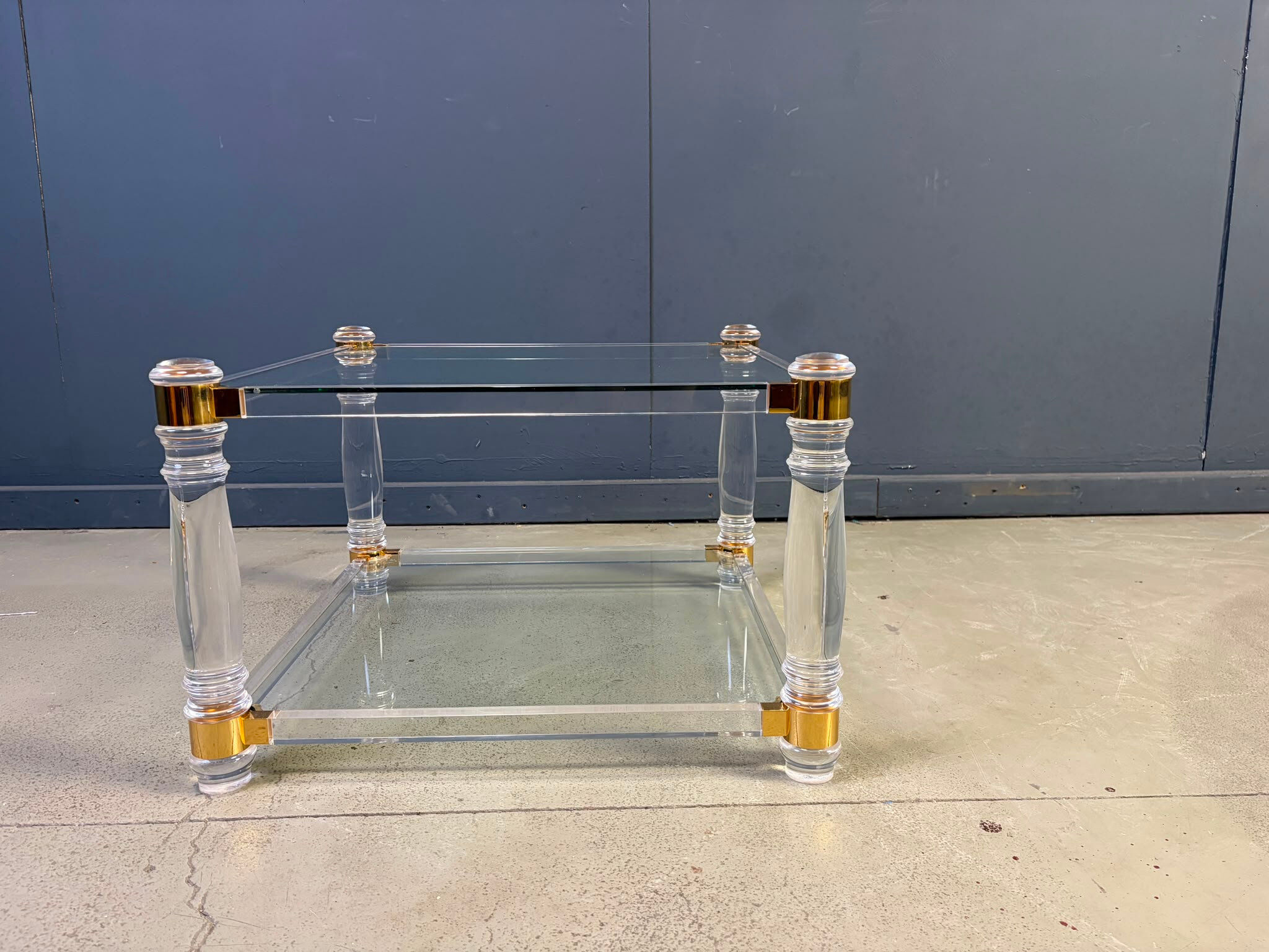Lucite and brass coffee table, 1970s