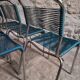 Ensemble de 6 chaises spaghetti françaises avec tabouret assorti – chaises bistrot à cadre chromé – sièges de café vintage empilables – milieu à fin du 20e siècle