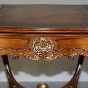 Pine desk with leather and gilding, late Victorian period around 1900.