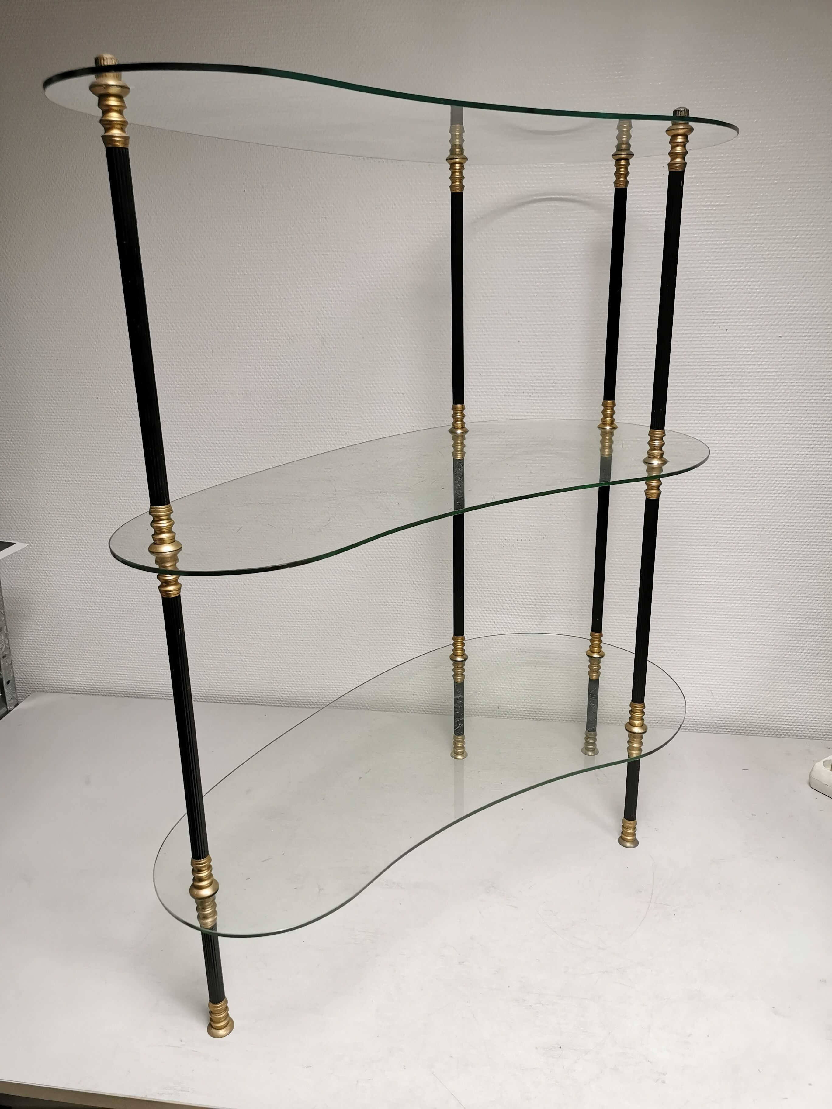 Vintage display 1950 / 1960 , side kidney table , glass shelves