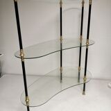 Présentoir vintage 1950 /  1960, table rognon d appoint , étagères en verre