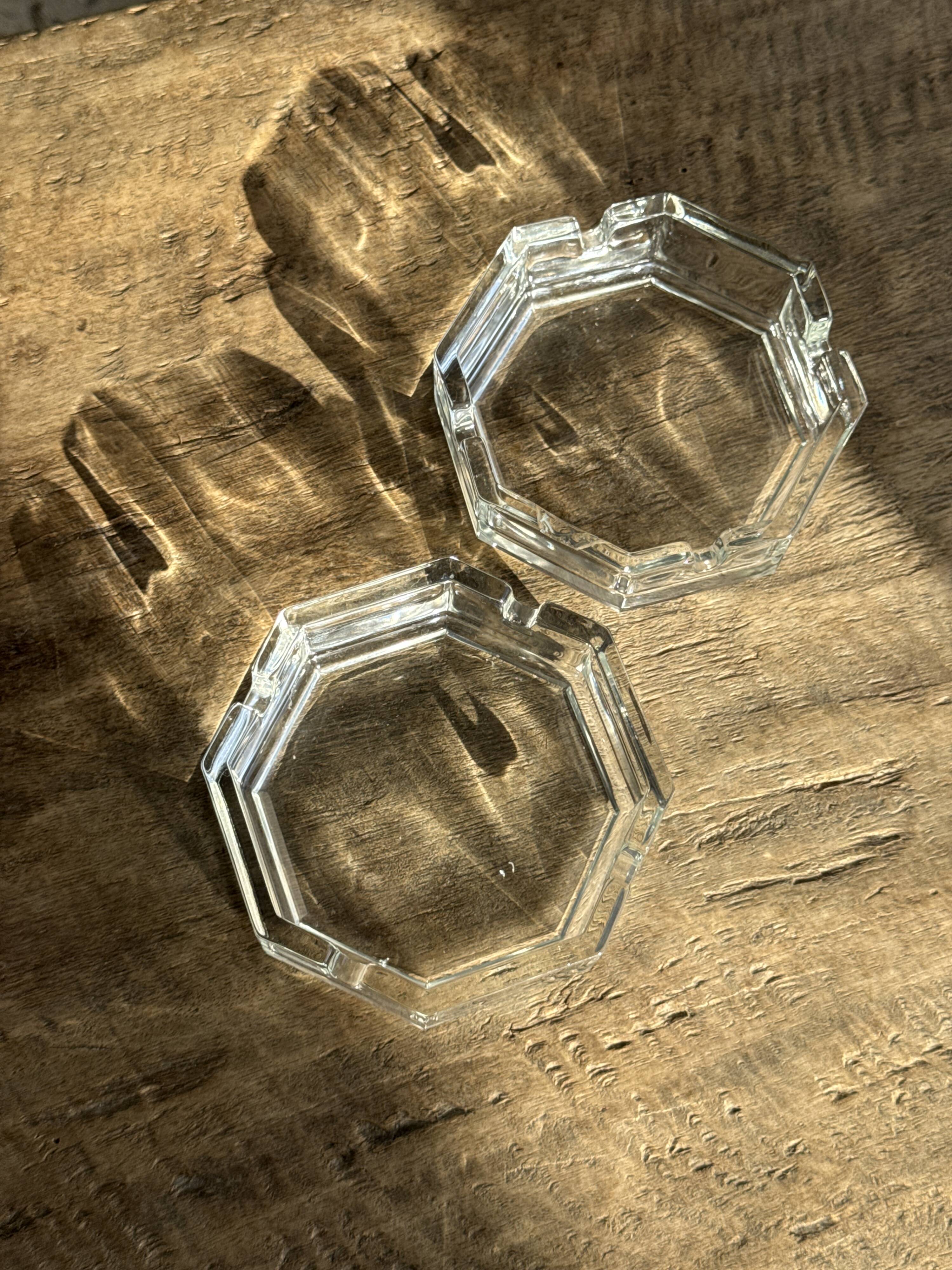 Set of 2 vintage octagonal glass ashtrays D11 H3.5