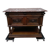 Solid walnut sideboard, Henri II style, Renaissance, with pink and white marble top