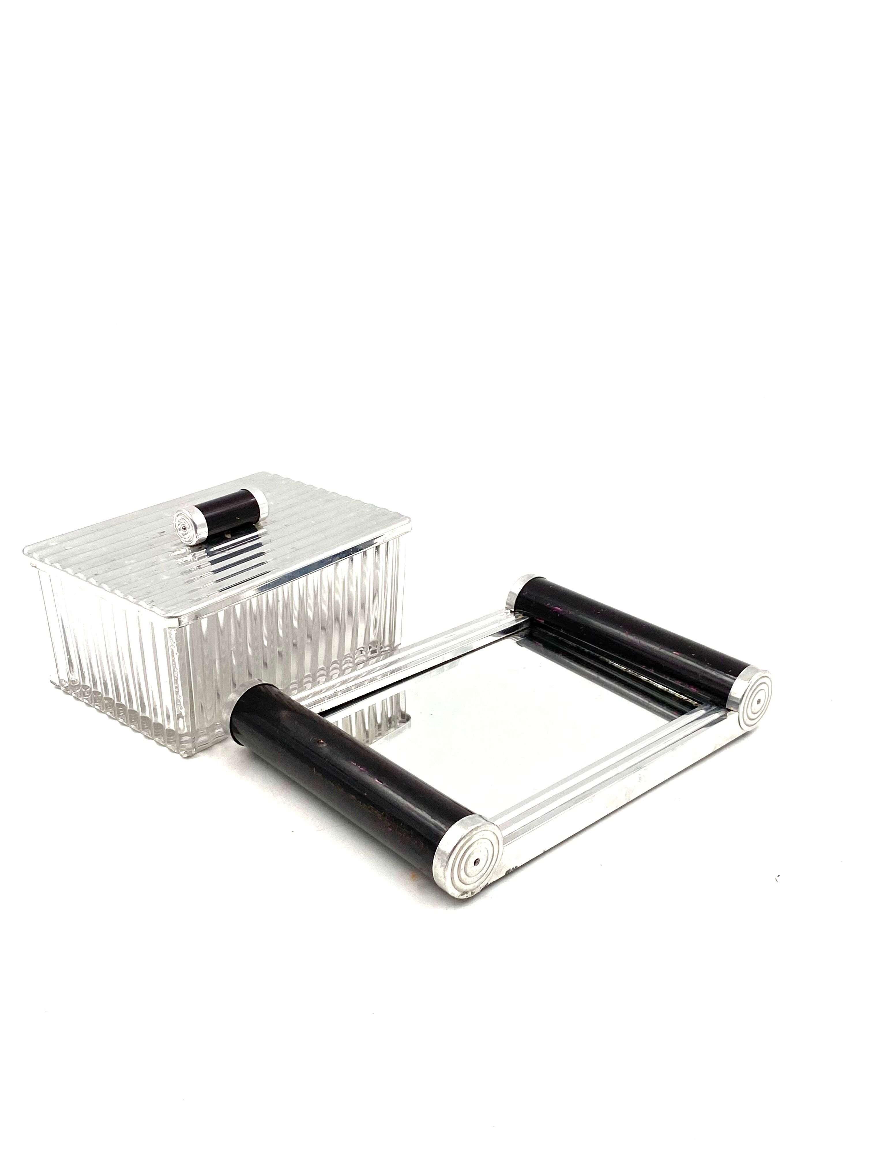 Art deco box and mirrored tray France 1920s