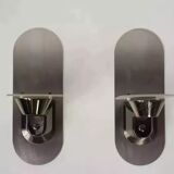 Pair of stainless steel and glass wall lights