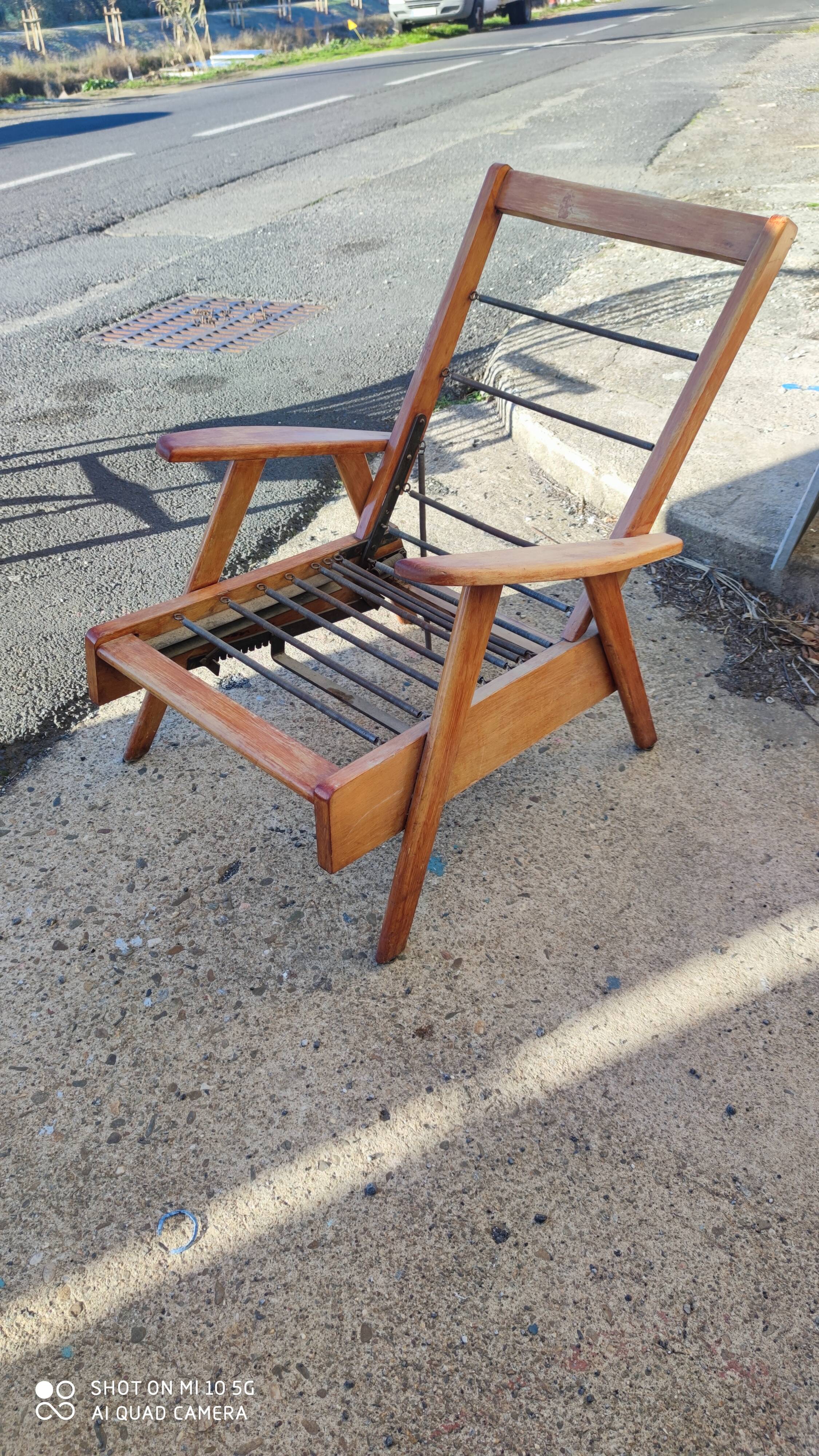 Armchair with compass legs and a mechanism, circa 1950