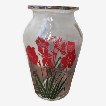 Vintage flower screen-printed molded glass vase