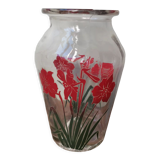Vintage flower screen-printed molded glass vase