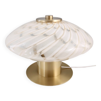 Postmodern White Murano Glass and Brass Table Lamp, Italy, 1980s