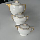 3-piece service Limoges – teapot, sugar bowl, milk jug – white & gold