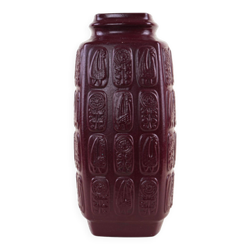 Bay Keramik ceramic vase with floral relief, burgundy glaze, Germany, 1970s