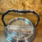 Old serving tray, art deco, beggar, silver metal, cut crystal