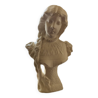 Buste jeune fille aux tresses longues, style Art nouveau