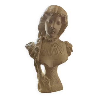 Bust of young girl with long braids, Art Nouveau style