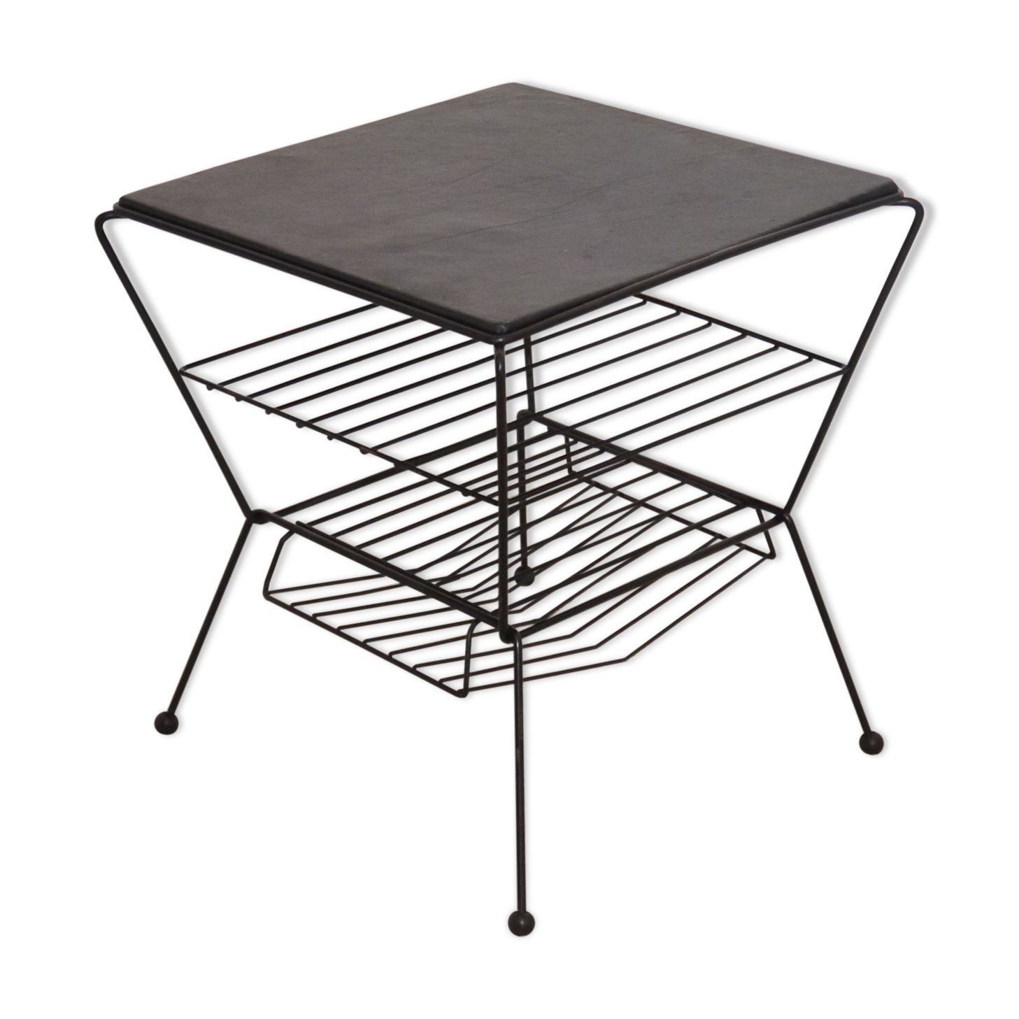 Vintage pedestal table in leather and metal 1960