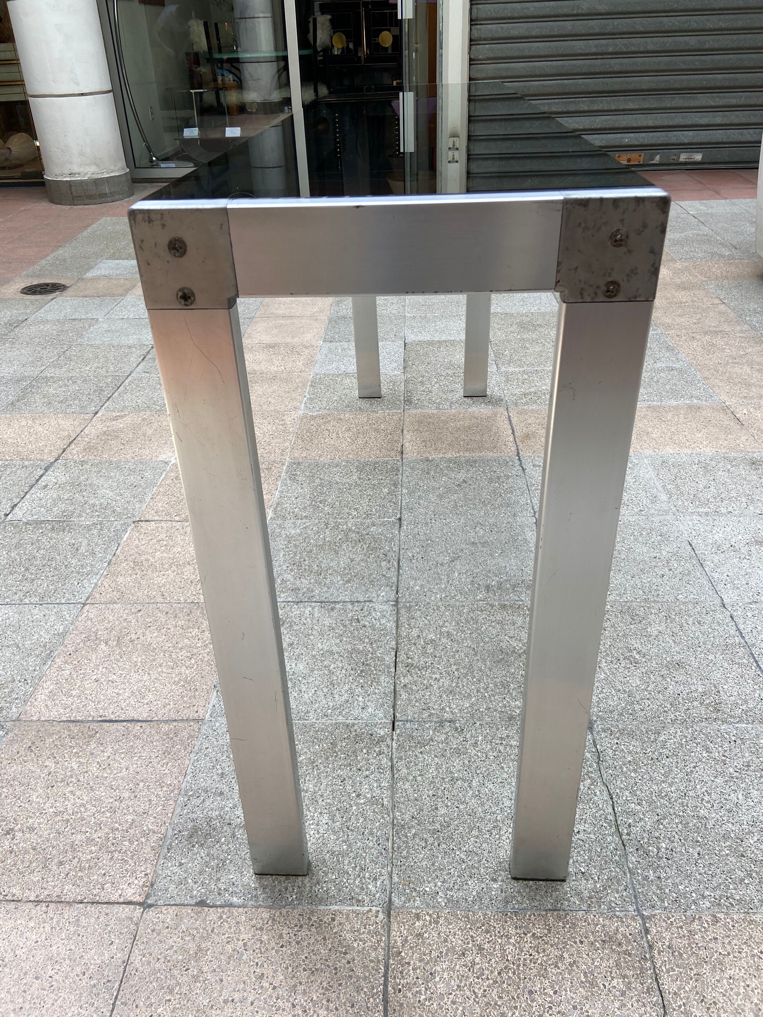Stainless steel console and smoked glass - 1970