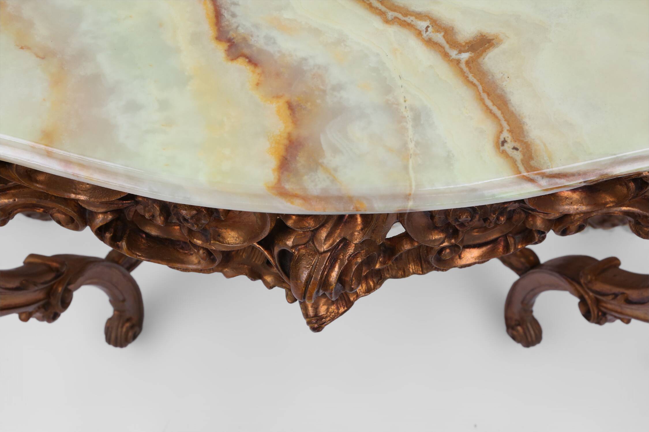 20th century wood-carved Louis XV style console with marble top, France ca. 1970