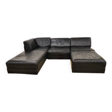 Mid-Century modular sofa in leather by De Sede, Set of 5, 1970s