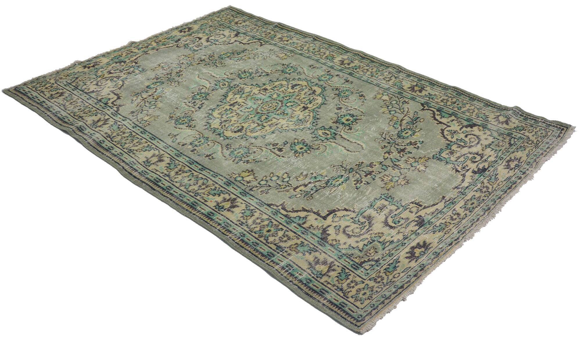 Vintage Turkish Rug Sage Green with Medallion 287 x 193 cm