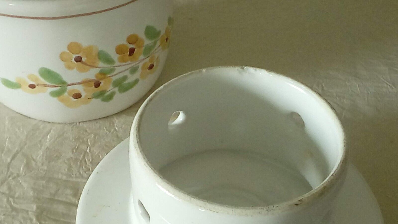 Earthenware water butter dish with vintage Italian floral decor