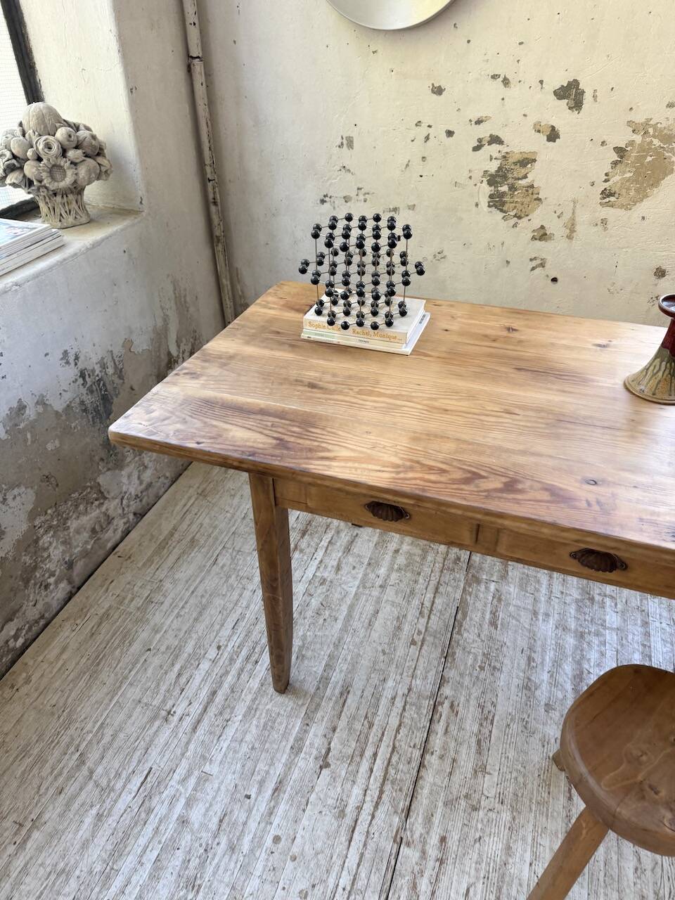 1950s pine and oak farmhouse table with multiple drawers
