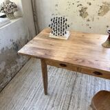 1950s pine and oak farmhouse table with multiple drawers