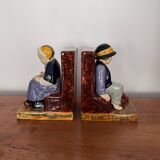 Pair of HB Quimper bookends by Berthe Savigny seated children