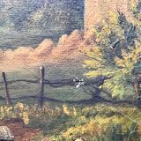 Tableau ancien paysage sur toile, XIX Siècle