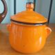 Sugar pot in orange enamelled sandstone