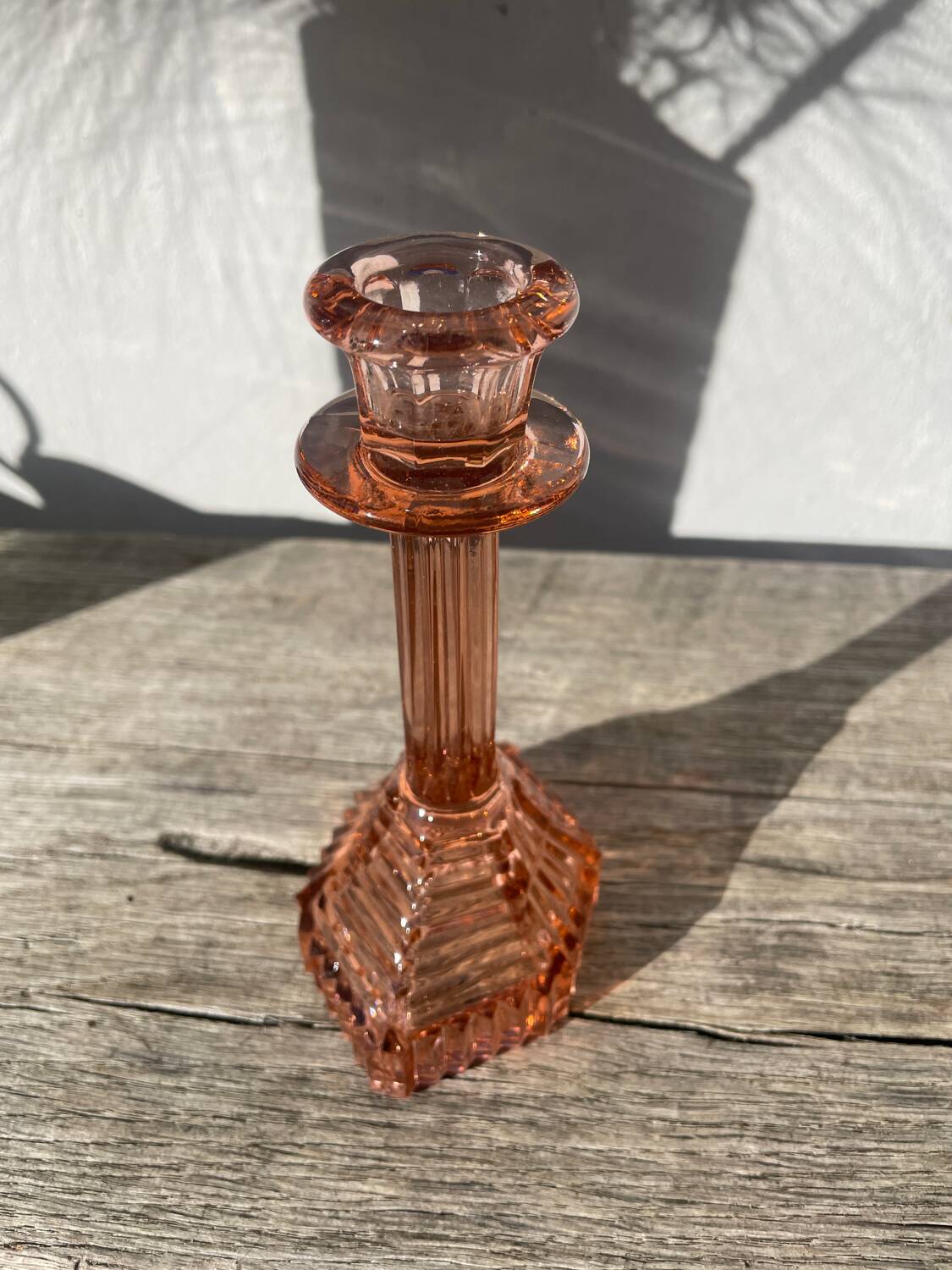 Art Deco pink glass candlestick