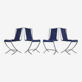 Set de 4 chaises en velours et métal par Pierre Cardin pour Maison Jansen 1970