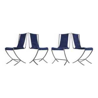 Set de 4 chaises en velours et métal par Pierre Cardin pour Maison Jansen 1970