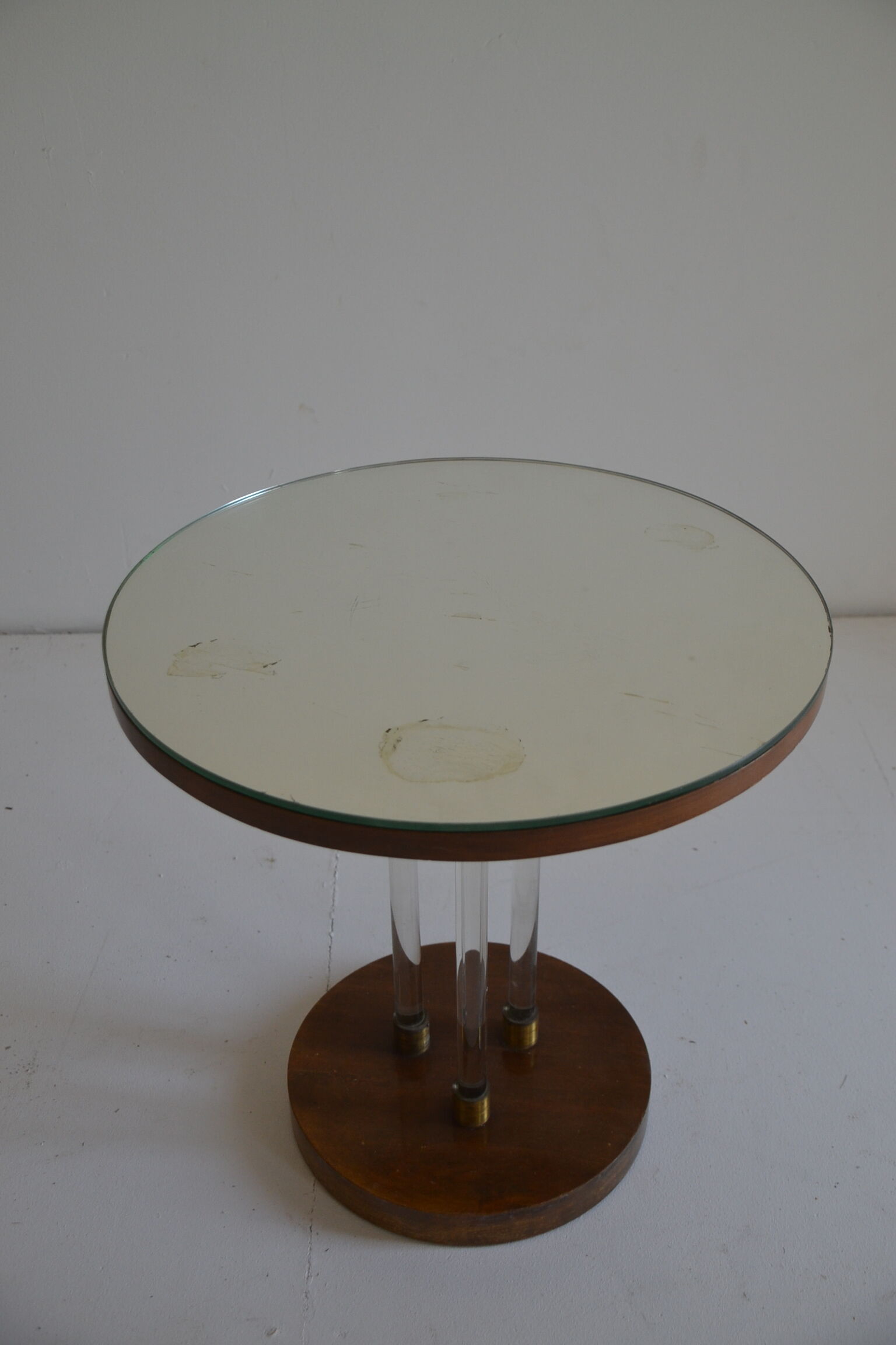 Art deco pedestal wood, glass and brass