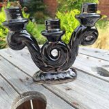 Iridescent black ceramic candle holder
