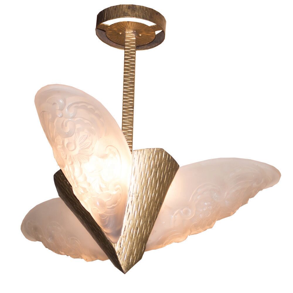 Lustre 3 lumières artisanale, première moitié du 20ème siècle