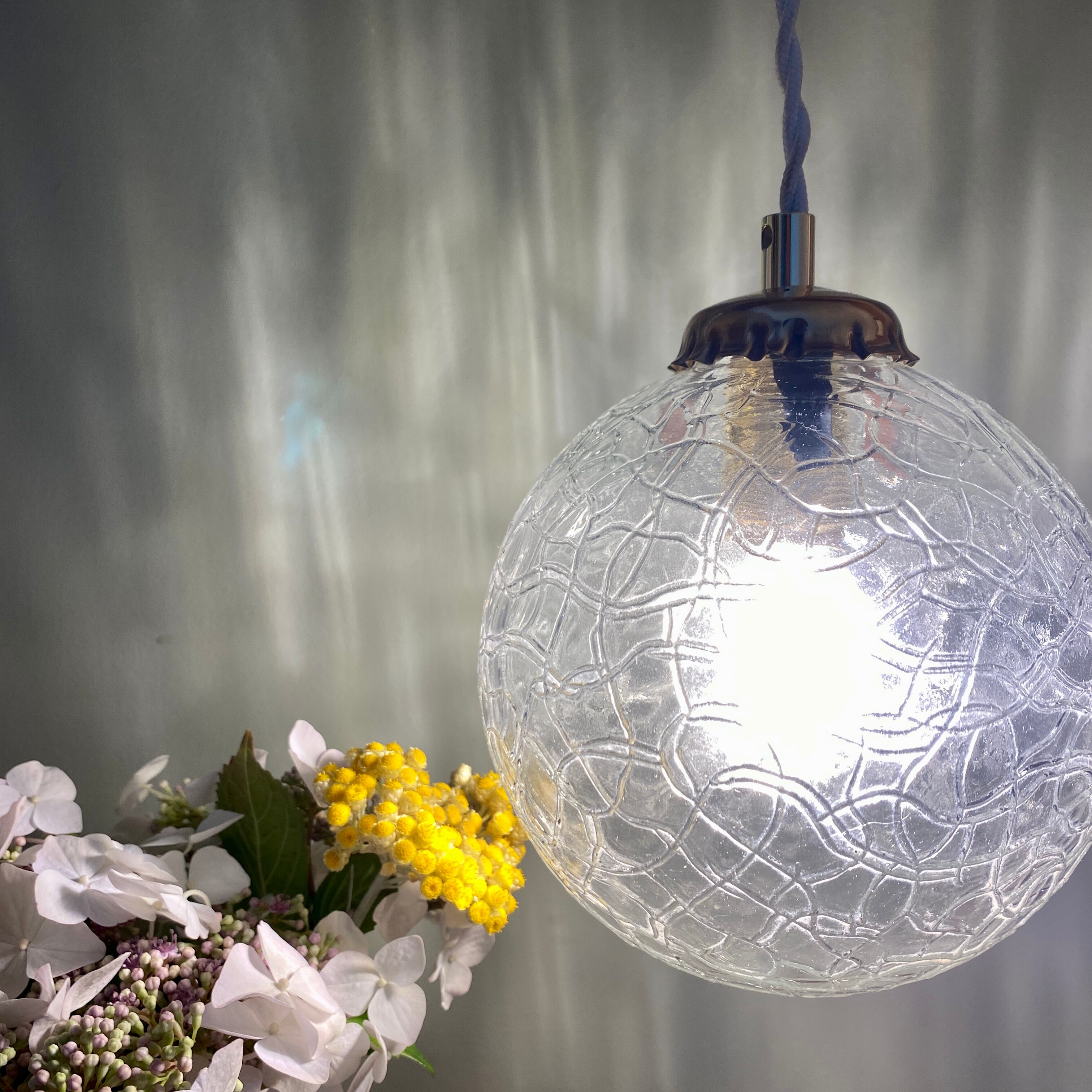 Vintage globe pendant lamp in textured glass