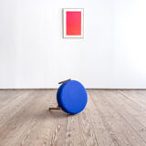 Tabouret Mid-Century en bois avec tissu Kvadrat bleu royal, design danois