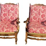 paire de fauteuils rustiques bois et tissu