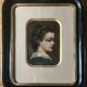 HST/P painting "Family portrait, Young woman" 19th century + frame