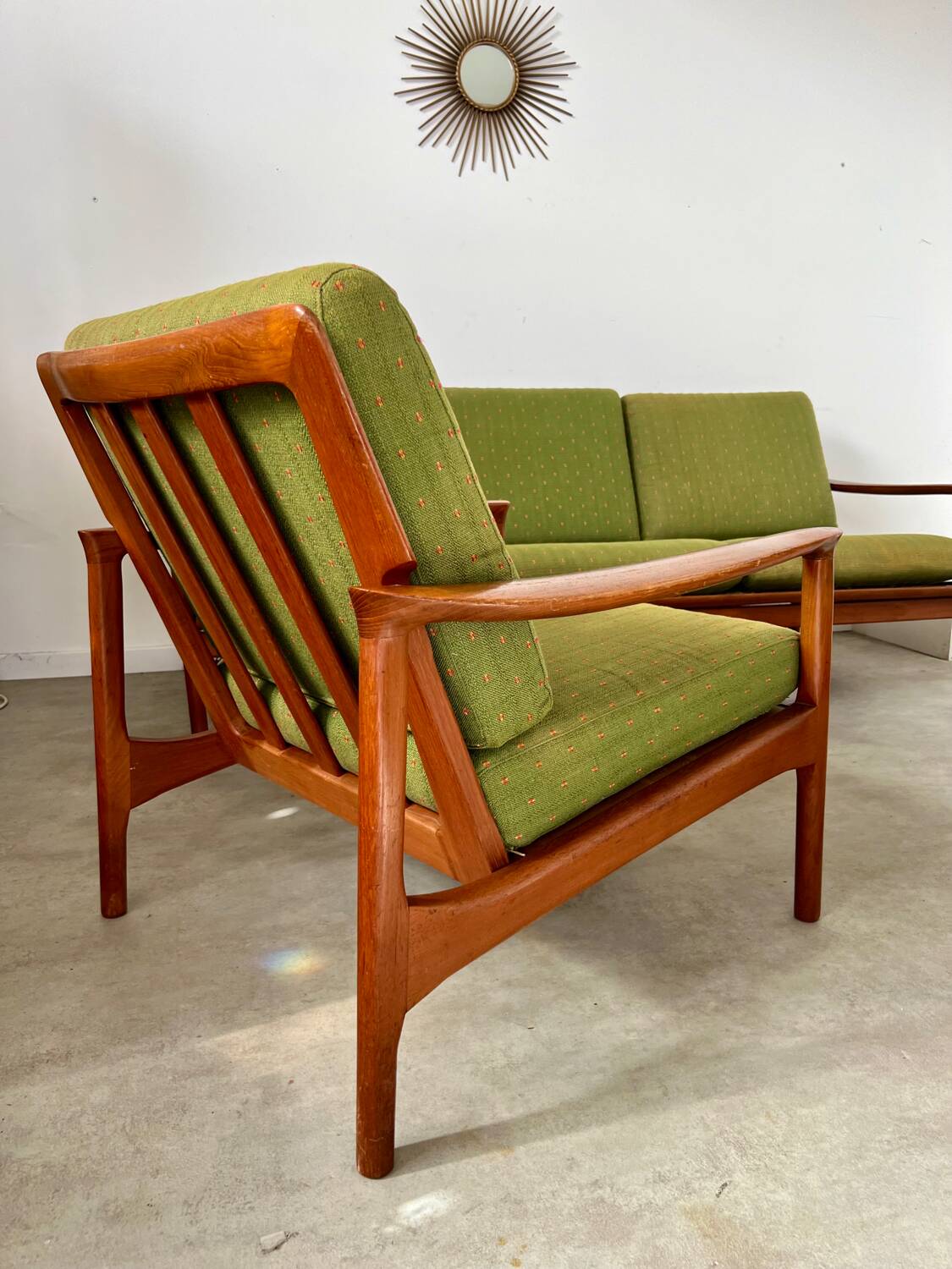 Living room set sofa armchair coffee table Scandinavian design 60s Swedish vintage teak