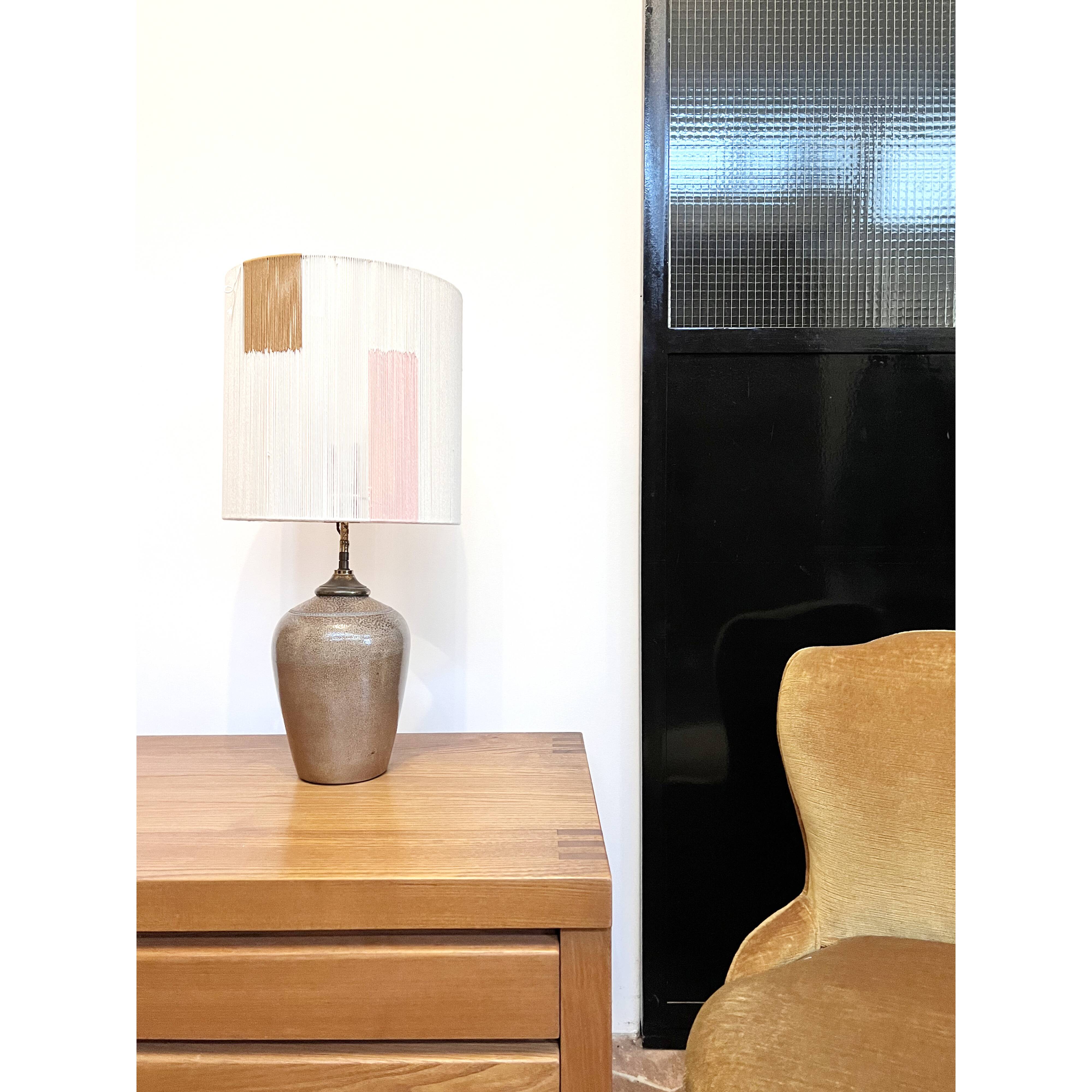 Sandstone lamp base and cotton thread lampshade, 1970s.