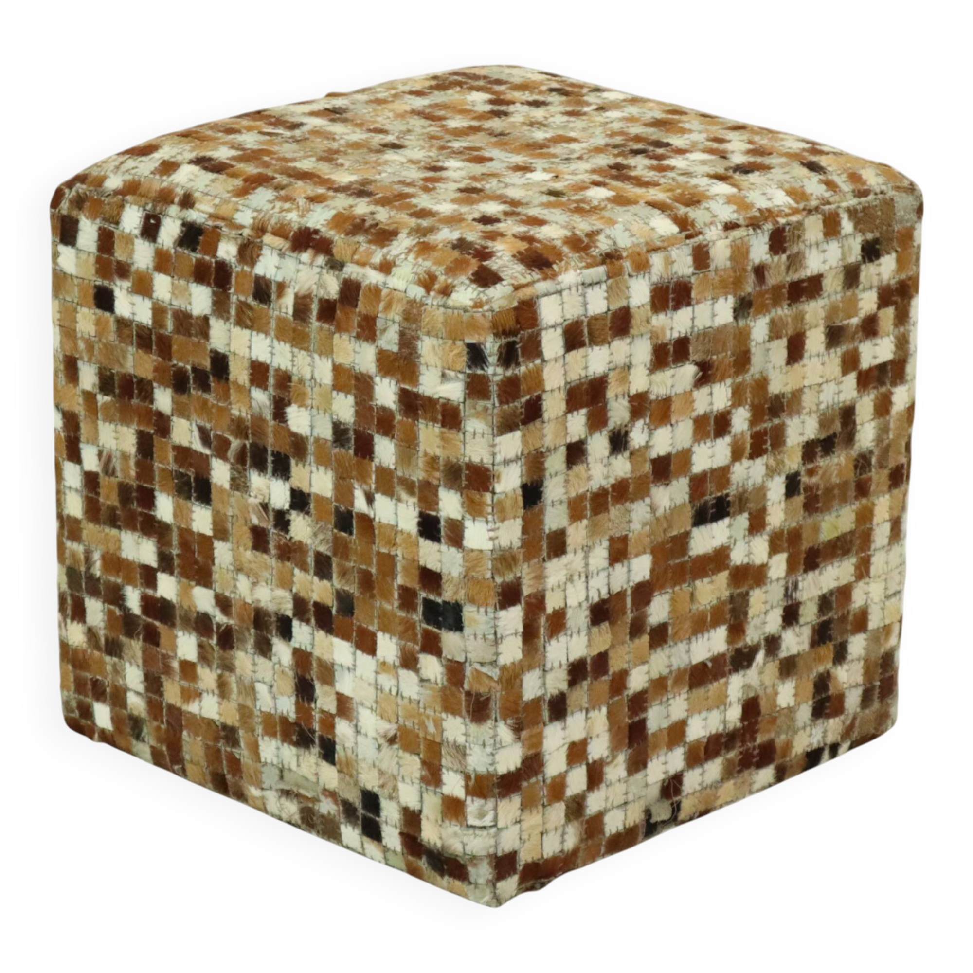 Vintage Square Pouf Goat Leather Patchwork Mosaic Pattern