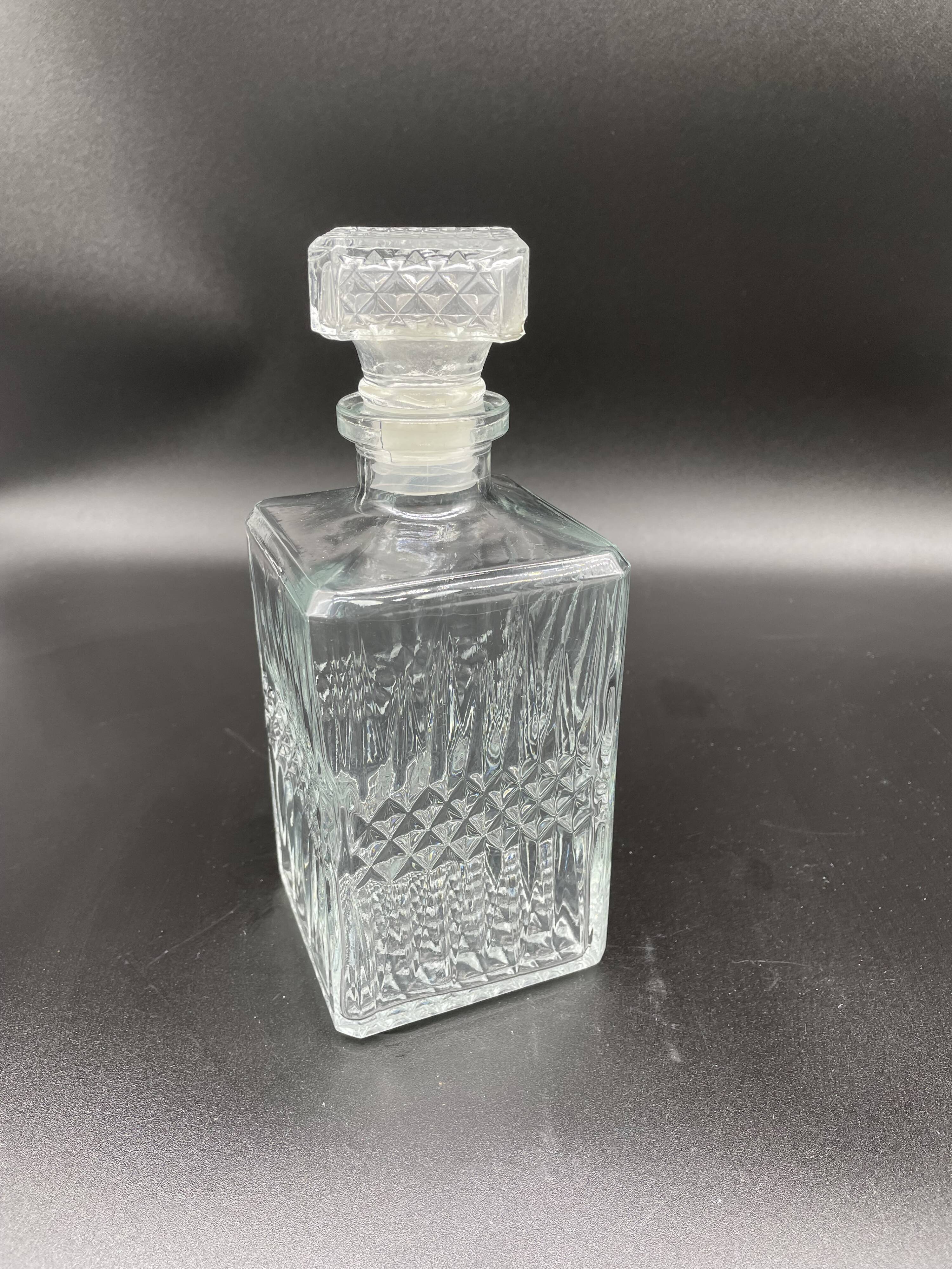 Vintage, whisky decanter, bottle, pitcher, cap, diamond decoration, spikes, 1960s, 1970s, Glass