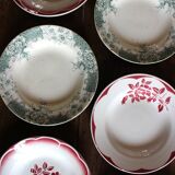 6 deep plates Marsac red Digoin Terre de fer green